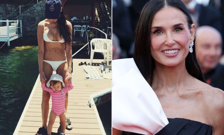 Demi Moore Wears a Tiny White Bikini as She Stands on Dock with Granddaughter Louetta in Sweet Photo