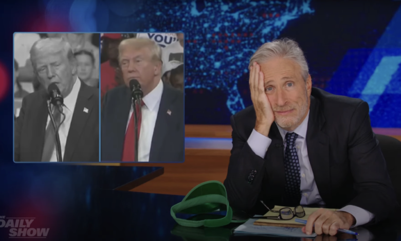 ‘The Daily Show’: Jon Stewart Compares Trump’s Recycled Kamala Jabs To An Elton John Song