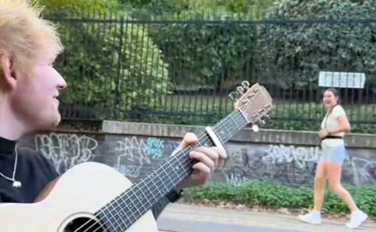 ‘Any requests?’ Ed Sheeran serenades a runner while he floats on a boat nearby