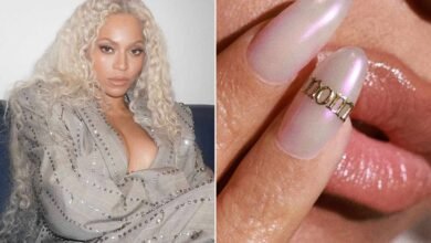 Beyoncé Rocks Cleavage-Baring Crystal Suit, Blonde Curls and ‘Mom’ Manicure to Support Sister Solange