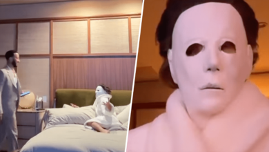 Watch Chrissy Teigen try to scare husband John Legend in Michael Myers mask